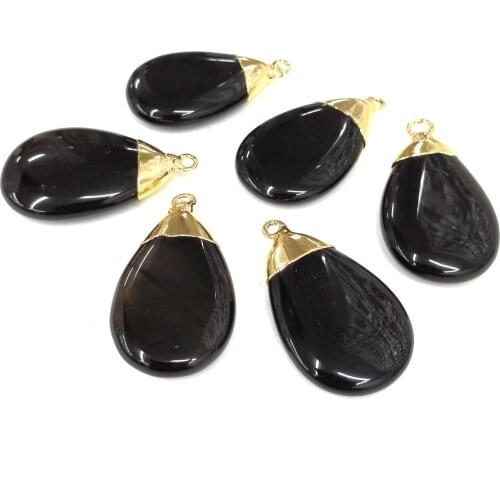 Natural Agates Stone Pendants Waterdrop Shape Polished Black Agates Stone Charms for Jewelry Making Necklace Bracelet Gift