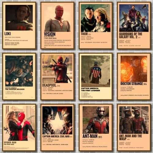 Marvel Polaroid Movie Poster Krafe Paper Prints Art Retro Painting Home Decor Wall Stickers For Kid Room Decor