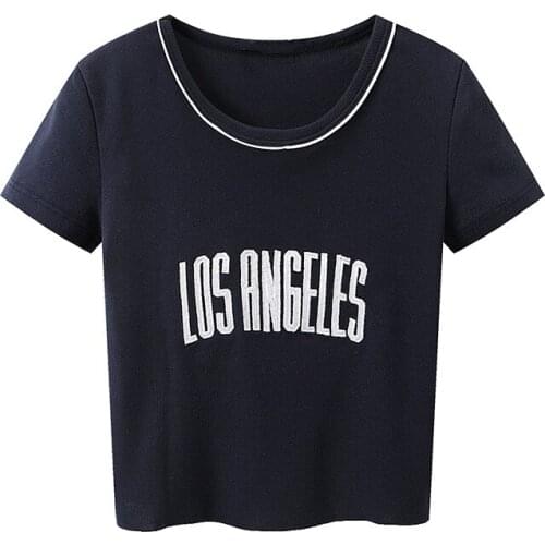 Casual Women Soft Cotton O Neck T-shirt 2021 Summer Fashion Ladies High Street Vintage T-shirt Female Letter Slim T-shirt Top