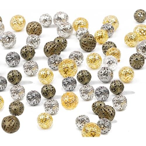 50-500pcs Hollow Ball 4/6/8/10/12mm Gold/Silver Plated Metal Beads Filigree Charm for DIY Jewelry Making Accessories