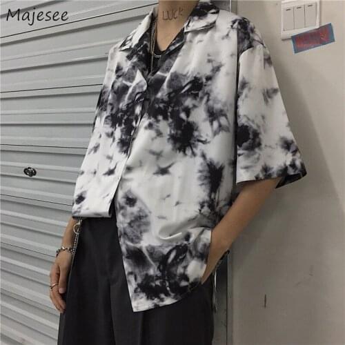Shirts Women Fashion Print Street Half Sleeve Turn-down Collar Vintage Korean Style Summer Thin Ins Harajuku Leisure College