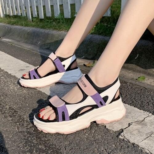 Womens Suede Leather Sandals Spring Summer Ladies Walking Shoes Fashion Casual High Platform Sandals Med Heel Wedges Walk Shoes
