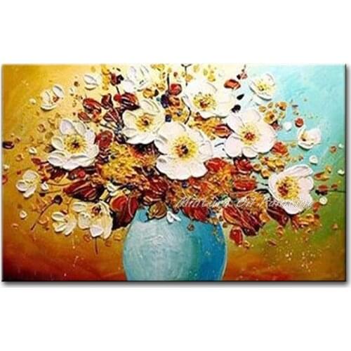 100% Hand-painted Modern Home Decor Living Room Art Picture Thick Texture Flower Oil Painting on Canvas 40X60CM
