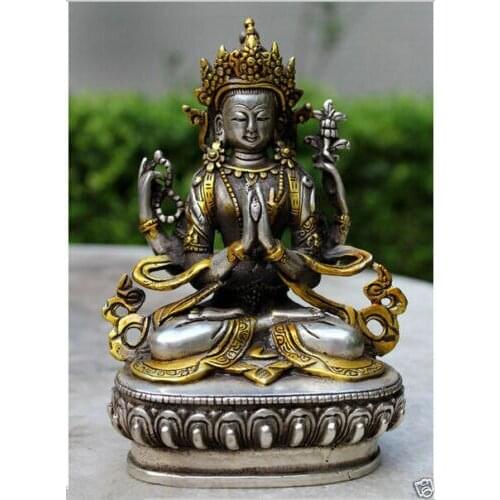 Old Tibetan Buddhism Silver Bodhisattva Kwan-yin Drolma Buddha Statue