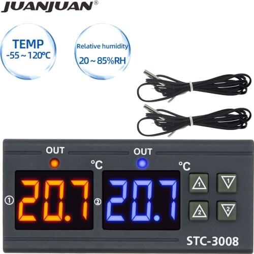 STC-3008 Digital Temperature Controller AC 110V 220V DC 12V 24V Dual Hygrometer Heating Cooling Two Relay Output AC Relay 40%off