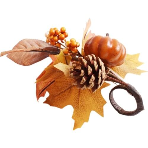 Wedding Party Dinner Christmas Table Decoration Pumpkin Napkin Rings Artificial Vintage Maple Leaf Candle Wreath Dried Flowers