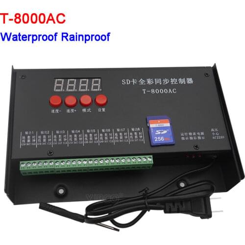 T-8000AC 8192 Pixels 256 SD Card LED controller for WS2801 WS2811 LPD8806 waterproof Rainproof controller AC110-240V