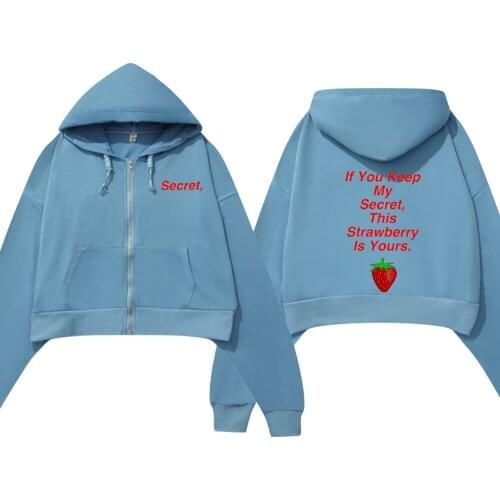 Cute Strawberry Sweatshirt Letter Graphic Hoodie Oversized Harajuku Cotton Hip Hop Streetwear Aesthetic Zipper Ladies Hoodies