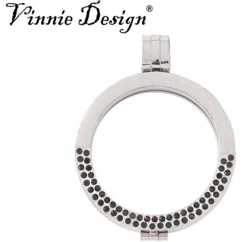 Vinnie Design Jewelry 35mm Stainless Steel Coin Holder Pendant with Black Crystals the Black Friday Deals