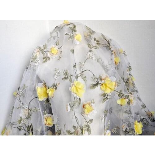 Organza Embroidered Lace Fabric Pink Blue 3D Chiffon Flower Skirt Wedding Background Decorative Fabric,sewing accessories