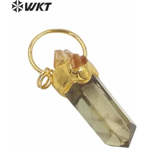 WT-P1581 Wholesale gold electroplated yellow ci-trine quartz point pendant women fashion gold yellow stone spirit point pendants