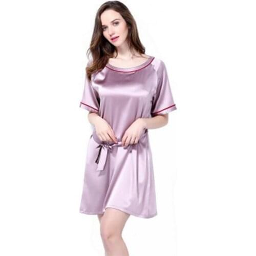 Women New Nightdress Silk Ladies Plus Size Solid Color Spring And Summer Mulberry Silk Short-sleeved Nightdress Nightgown