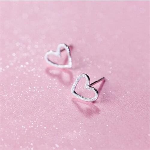 BESTLYBUY Real 925 Sterling Silver Jewelry Women Fashion Cute Tiny 8mmX9mm Hollow Heart Earrings Gift For Girls Kids Lady