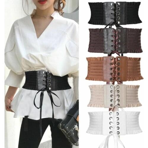 Women Ladies Soft PU Leather Wrap Corset Belt Rivet Buckle Stretch Waistband Fashion Female Corset Wide Elastic Waist Belt