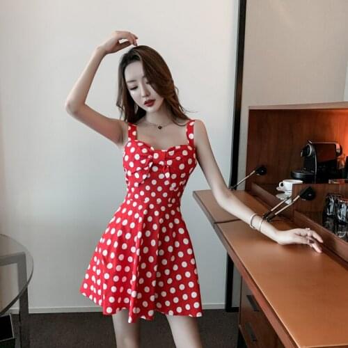 Dots Women Mini Dress Spaghetti Strap Female Sling A Line Dress Sleeveless White Streetwear Fashion Women Party Club Vestidos