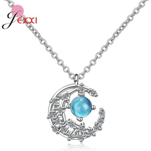 New Brand Muslim Crescent Pendant Necklace 925 Sterling Silver Cubic Zirconia CZ Islam Moon Star Jewelry Women Gift