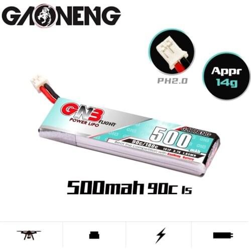 1Pcs Gaoneng GNB 3.7V HV LiPo Battery 500mAh 90C/180C With PH2.0 for TINY8X Blade Inductrix FPV QX2 120S Beta75S BetaFPV Drone
