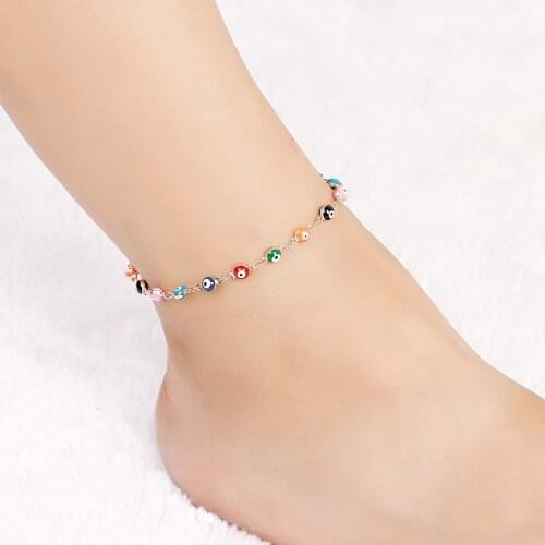 1 PC Seven Color Copper Religious Anklet Water Drop Demon Evil Eye Gold Plated Silver Tone Foot Jewelry Chain Accessories 19cm