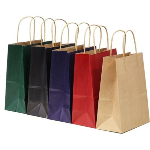 10pcs Kraft Paper Bags Small Paper Gift Bags with Handles Party Recyclable Shopping Bags Brown Thick Paper Takeaway Packing Bags