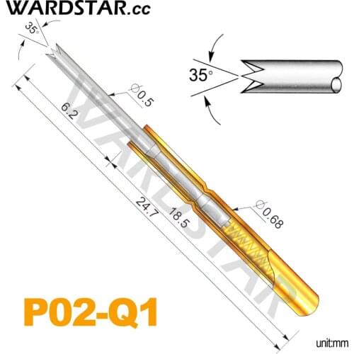 100pcs/lot P02-Q1 Dia 0.50mm spring test probes pogo pin Length 24.7mm (Stroke Spring Froce:140g)