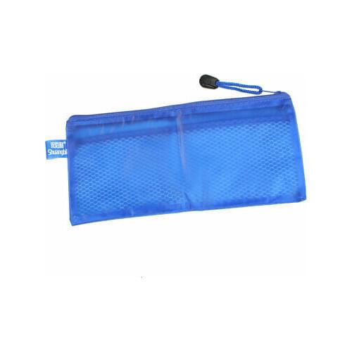 2 Compartment A6 Paper File Pen Receipt Zipper Folder w Strap 9.4 Inch Long Blue