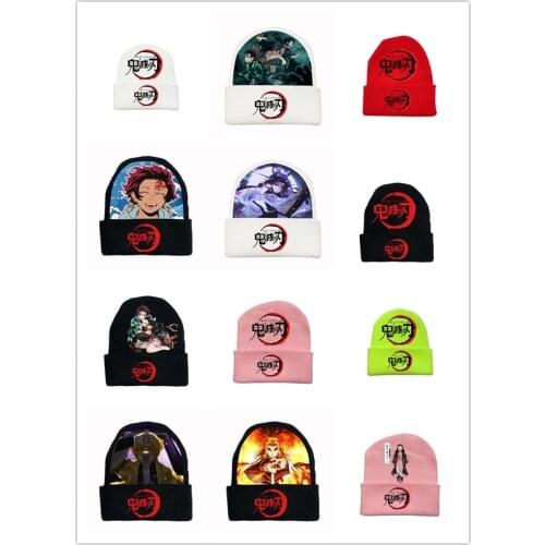Anime Demon Slayer Kamado Tanjirou Kamado Nezuko Agatsuma Zenitsu Cosplay Costume Winter Warm Hat Beanie Print Cap Unisex Adult