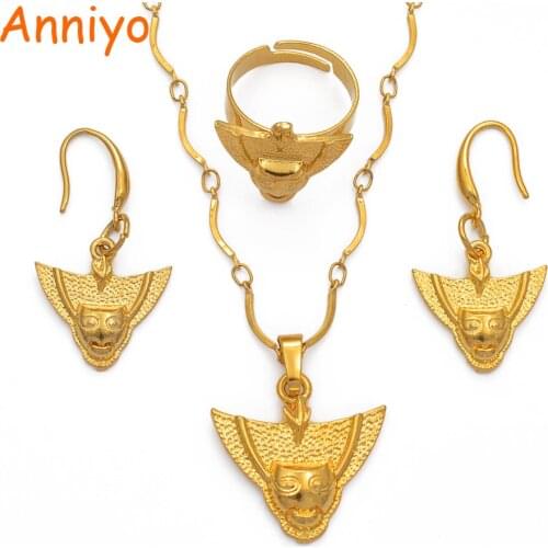 Anniyo PNG Mask Necklace & Earrings & Ring Jewellery Sets for Women,Papua New Guinea Ethnic Items #112406