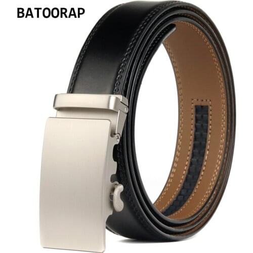 BATOORAP Brand Mens Belt Genuine Leather Alloy Buckle Automatic Casual Black Trouser Strap Fashion Designer Belt Ratchet WLE003
