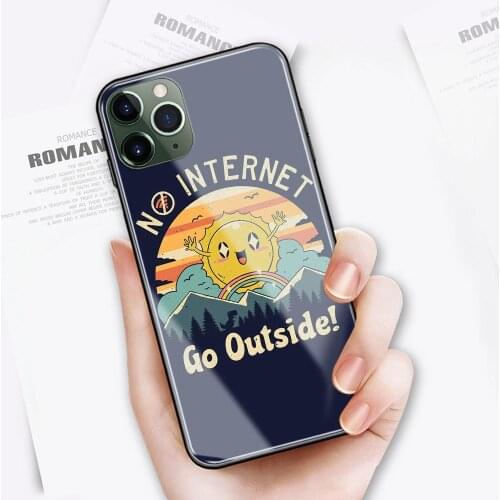 No internet go outside case for 11 pro max glass phone cover soft silicone case for iphone 6 6s 7 8 plus X XR XS Max 11 pro max