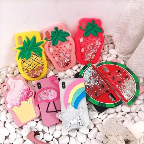 3D Strawberry Dynamic Liquid Quicksand Star Case for Iphone12 Pro MAX 11 XS MAX 7 XR 6 8 plus Silicone Pineapple Glitter Cover