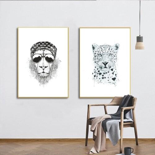 Black and White Animals Canvas Paintings Panda Dog Lion Posters and Prints Nordic Wall Art Pictures Living Room Home Mural Decor