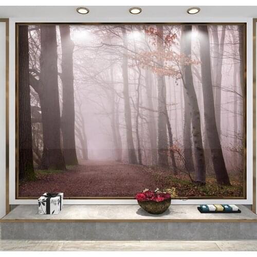 Decorative wallpaper Fog mountain forest dirt road high definition cloth background wall