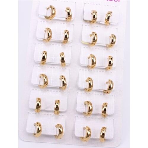 Diameter 10mm-12mm buckle spherical Hoop earrings 12pcs/card Popular women Stainless steel jewelry K015
