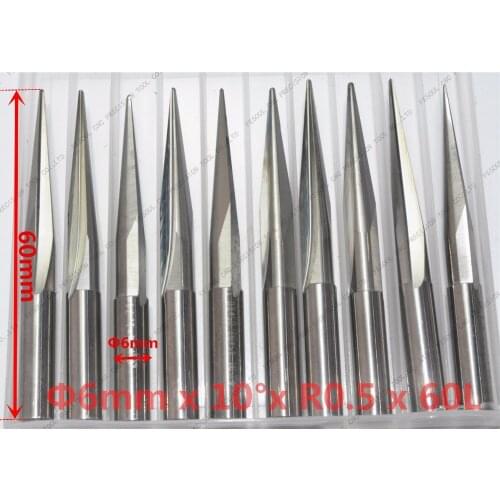 6mm*R0.5*60L,10pcs,Free shipping Taper Ball nose End Mill,CNC milling Cutter,Solid carbide tool,woodworking router bit
