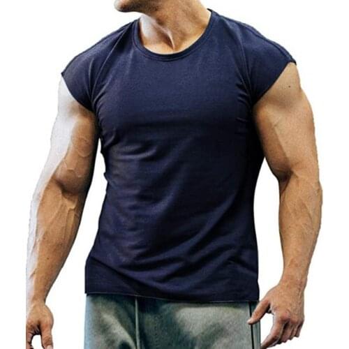 Men T-shirt Solid Color Breathable Summer Round Neck Sleeveless Top for Fitness Bodybuilder T-Shirt Muscle Man Tshirt