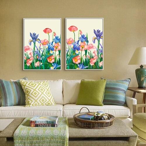 HAOCHU Frameless Picture Blossoming Flowers Shrubs Colorful Landscape Canvas Painting Oil Poster for Office Home Wall Decor