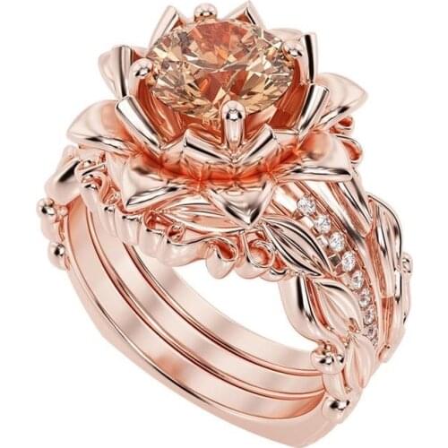 3Pcs/Set Exquisite Rose Gold Flower Ring Anniversary Proposal Jewelry Women Engagement Wedding Band Ring Set Hot Sell 2020