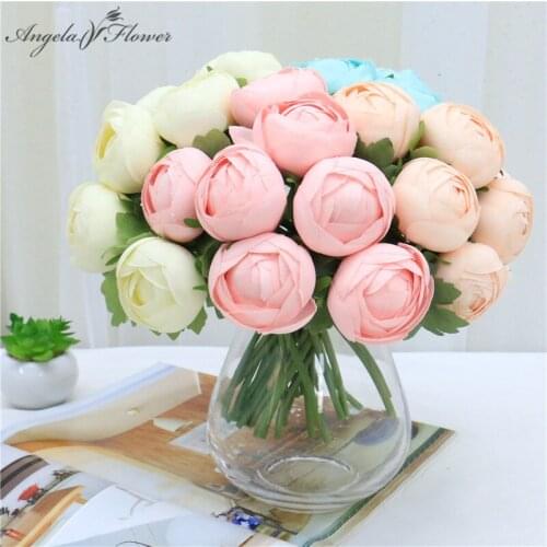 Korean Round Lulian artificial flower rose bunch candy color home decor plants silk holding flower wedding bridal bouquet floral