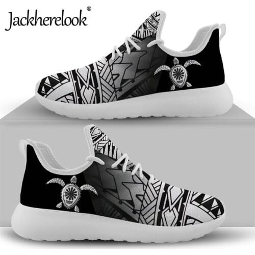 Jackherelook Sea Turtle Tribal Polynesian Print Womens Black Flats Sneakers Breathable Walking Shoes Zapatos de Mujer Zapatos