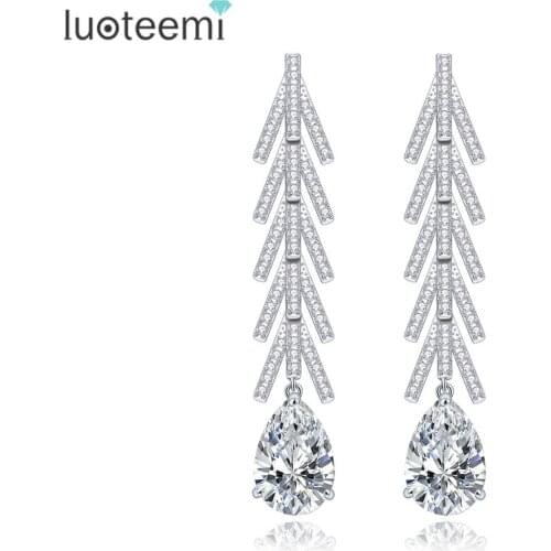 LUOTEEMI 2016 New Fashion Big Long Teardrop Cubic Zirconia Statement Drop Earrings For Women Brincos Wedding Jewelry Accessories