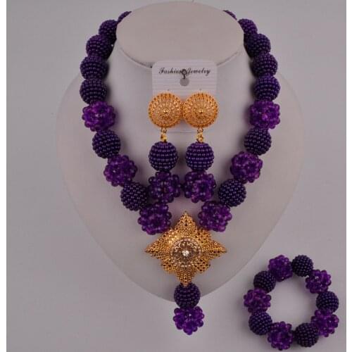 In fashion costume purple jewelry set nigerian wedding beads african necklace set FZZ103-08