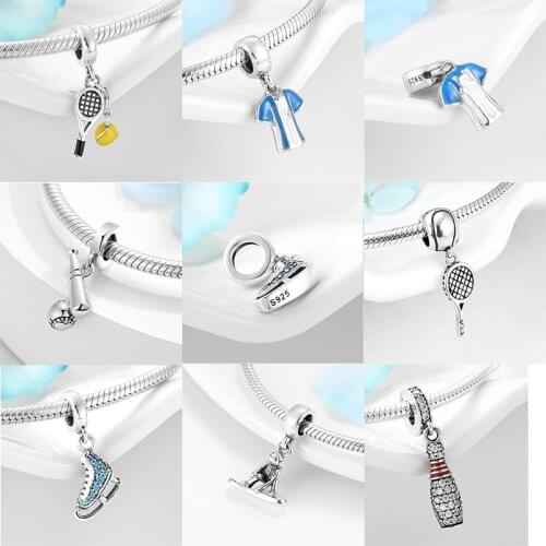 2021 New 925 Sterling Silver Blue CZ Skates Charms Beads Pendants Fit Original European Charms Bracelet Bangles Jewelry Making