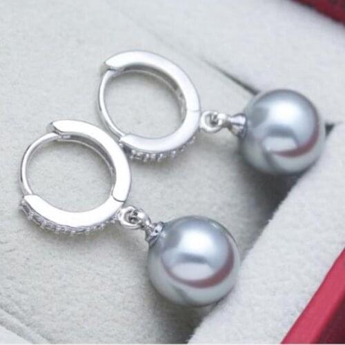 Charming 9-10mm south sea round grey pearl earring 925s