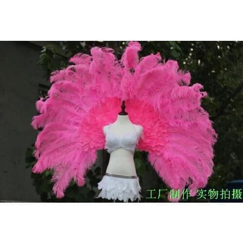 Peach color angel feather wing adult model show shooting prop party real ostrich feather wing for Halloween Childrens Day