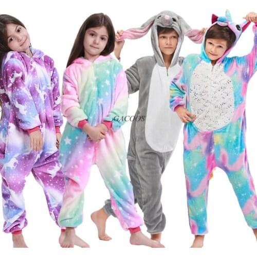 Kugurumi Unicorn Pajamas for Children Animal Unisex Sleepwear Flannel Boys Girls Winter Stitch Panda Pijamas Onesies Pyjama Kids