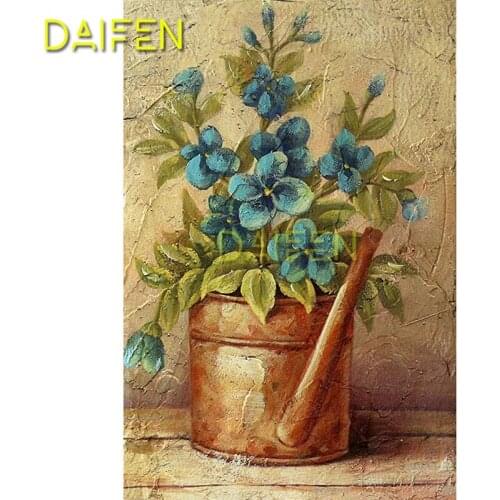 Full Round Diamond mosaic DIY 3D Diamond painting Full Square Diamond embroidery Cross stitch blue Violet flower kettle