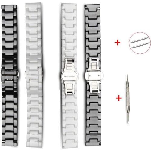 High Quality 14 16 18 20 22mm Ceramic Watch Strap Band Smooth Ceramic Watchband Butterfly Buckle Common Band For Wrist Watches