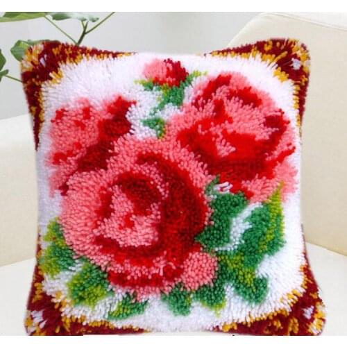 DIY Needlework Crafts Red Rose Cushion Cover Cross Stitch Fine Printed Crewel Yarn Pillow Case Cross Stitch Kits for Embroidery