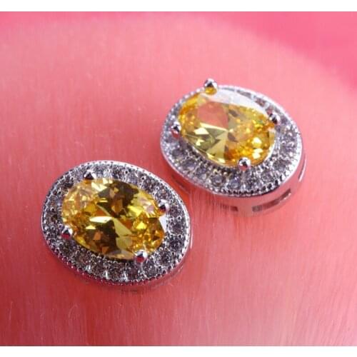 Elegant Oval Stud Earrings for Women Solid 925 Sterling Silver Girl Fashion Blue Yellow Topaz Gemstone Wedding Jewelry Gifts