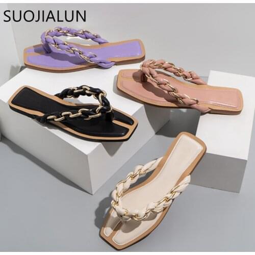 SUOJIALUN 2021 Fashion Brand Weave Women Flip Flop Casual Slipper Ladies Summer Outdoor Beach Slides Slip On Sandals Big Size 42